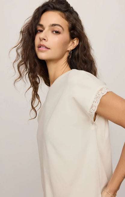 Z Supply Marika Lace Trim Muscle Tee - Cloud