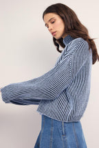 MINKPINK Vera Boxy Knit Sweater Top - Powder Blue / Black