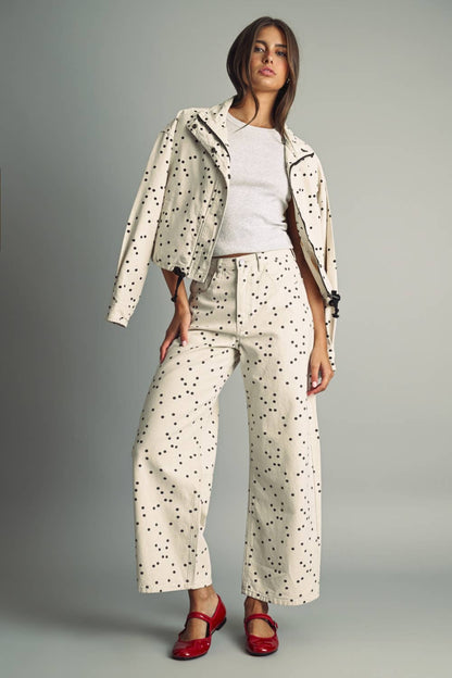 Colbie Polka Dot Denim Pants - Ecru