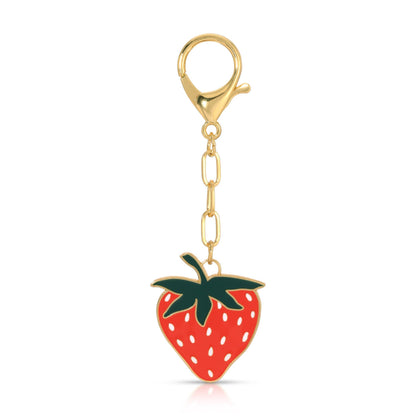 Lucky Feather - Enamel Bag Charm / keychain - Strawberry