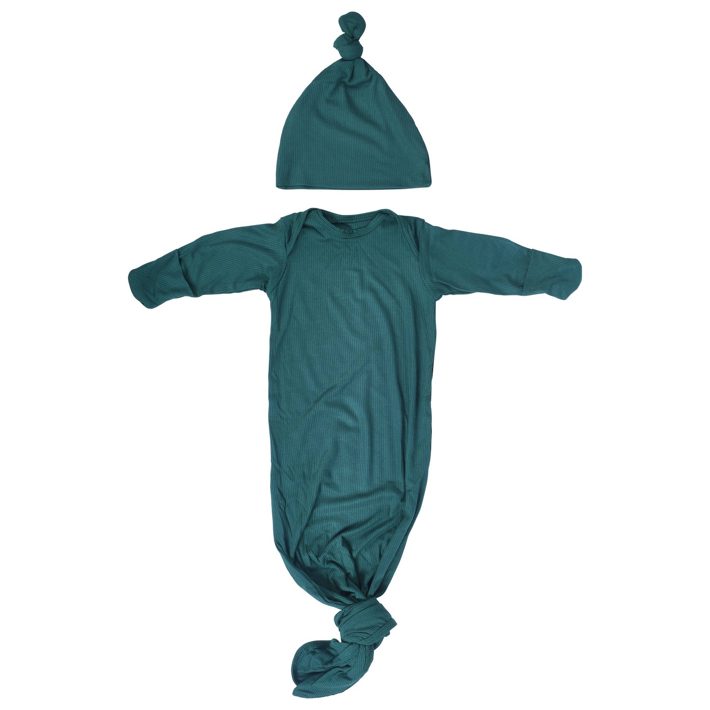 Three Little Tots - Forest Green Ribbed Knotted Newborn Baby Gown Sleepwear