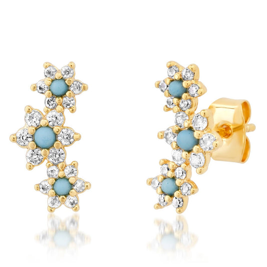 Tai Jewelry - Three Flower Ear Climber With Turquoise Accents