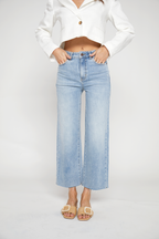 Oliver Logan - Aberdeen Ankle Crop High Rise Jean, Light Indigo Worn