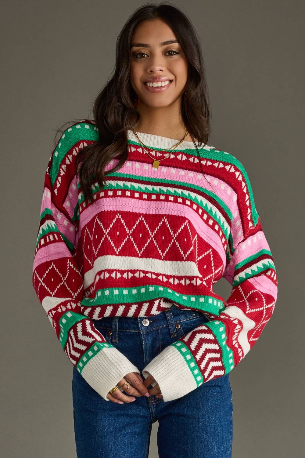 Panache Apparel Co. - Multicolored Winter Pattern Sweater