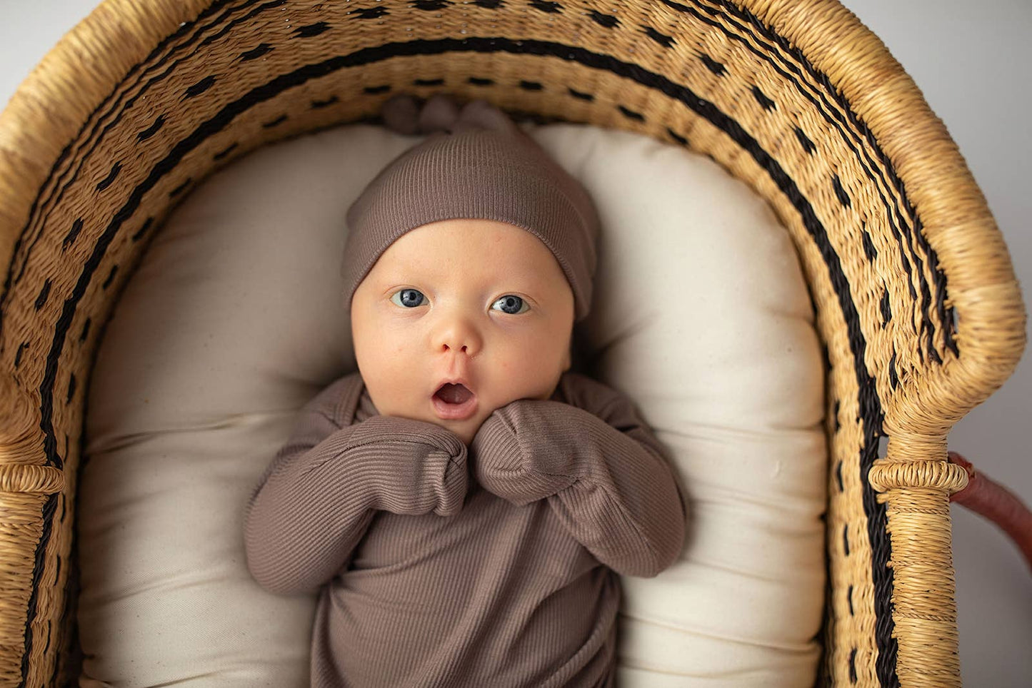 Three Little Tots - Cocoa Brown Ribbed Knotted Newborn Baby Gown sleepwear