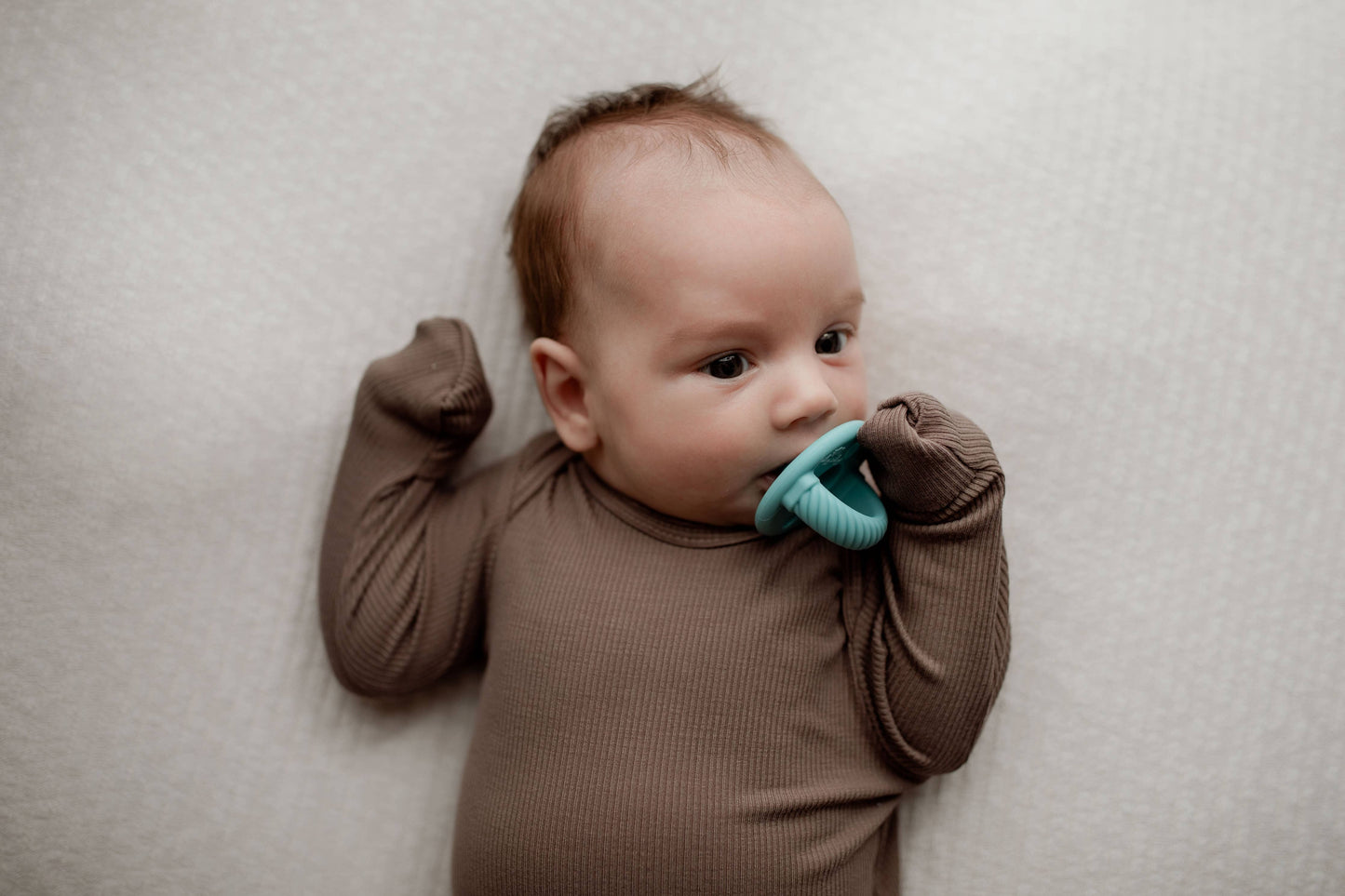 Three Little Tots - Cocoa Brown Ribbed Knotted Newborn Baby Gown sleepwear