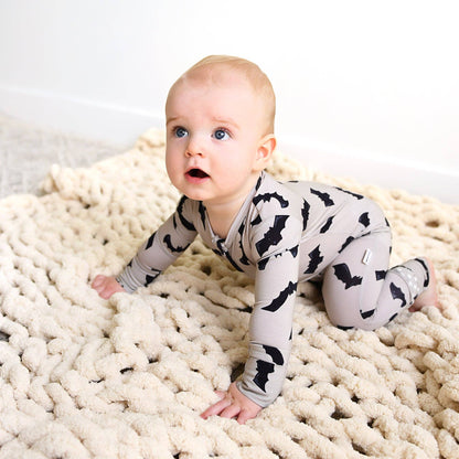 Gigi and Max - Vlad Gray Bats ZIP Bamboo Halloween One-Piece