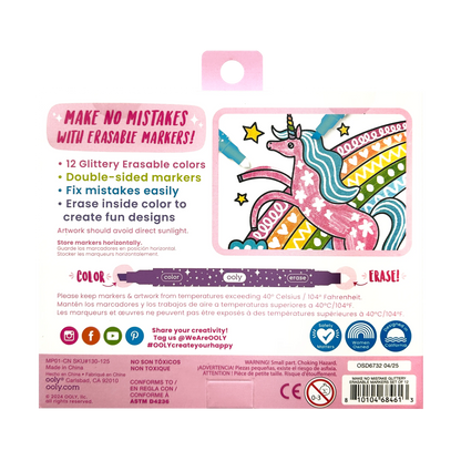 OOLY - Make no Mistake!: Glittery Erasable Markers (Set of 12)