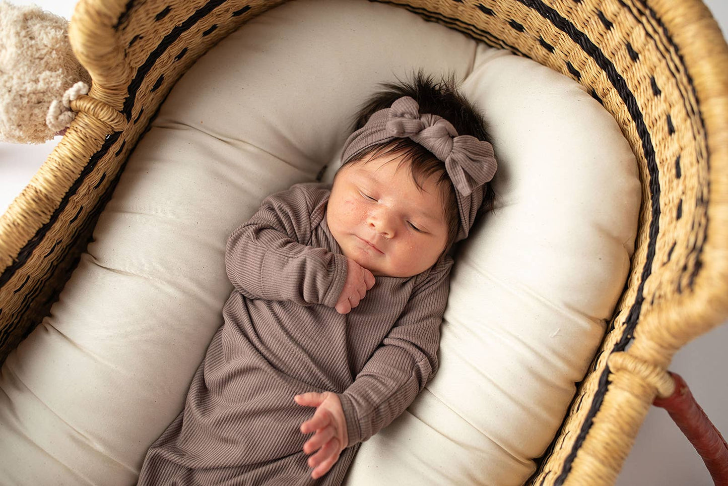 Three Little Tots - Cocoa Brown Ribbed Knotted Newborn Baby Gown sleepwear