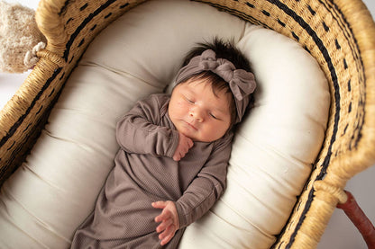 Three Little Tots - Cocoa Brown Ribbed Knotted Newborn Baby Gown sleepwear
