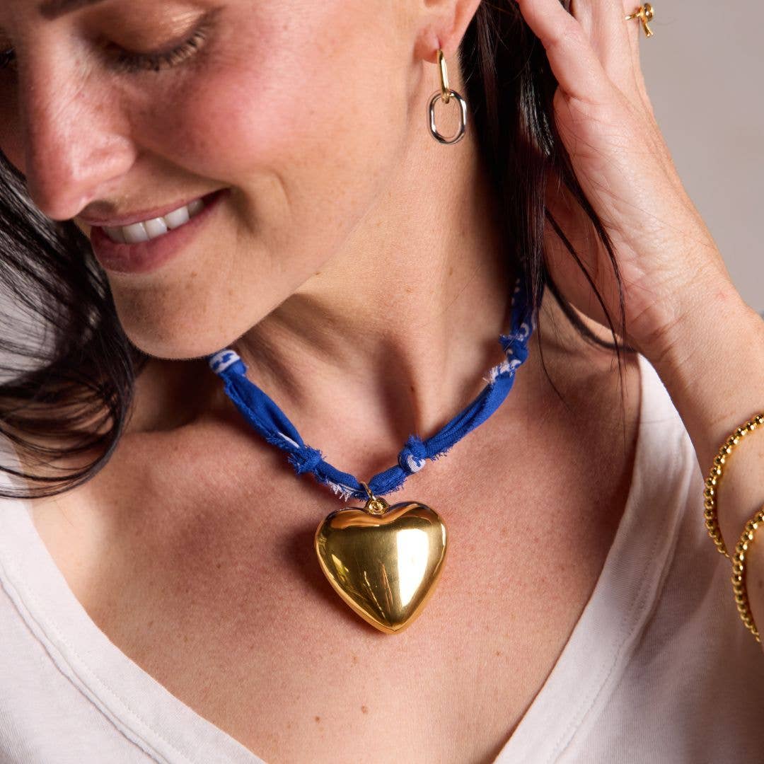 Nickel and Suede - Blue Bandana Necklace - Silver Sunburst