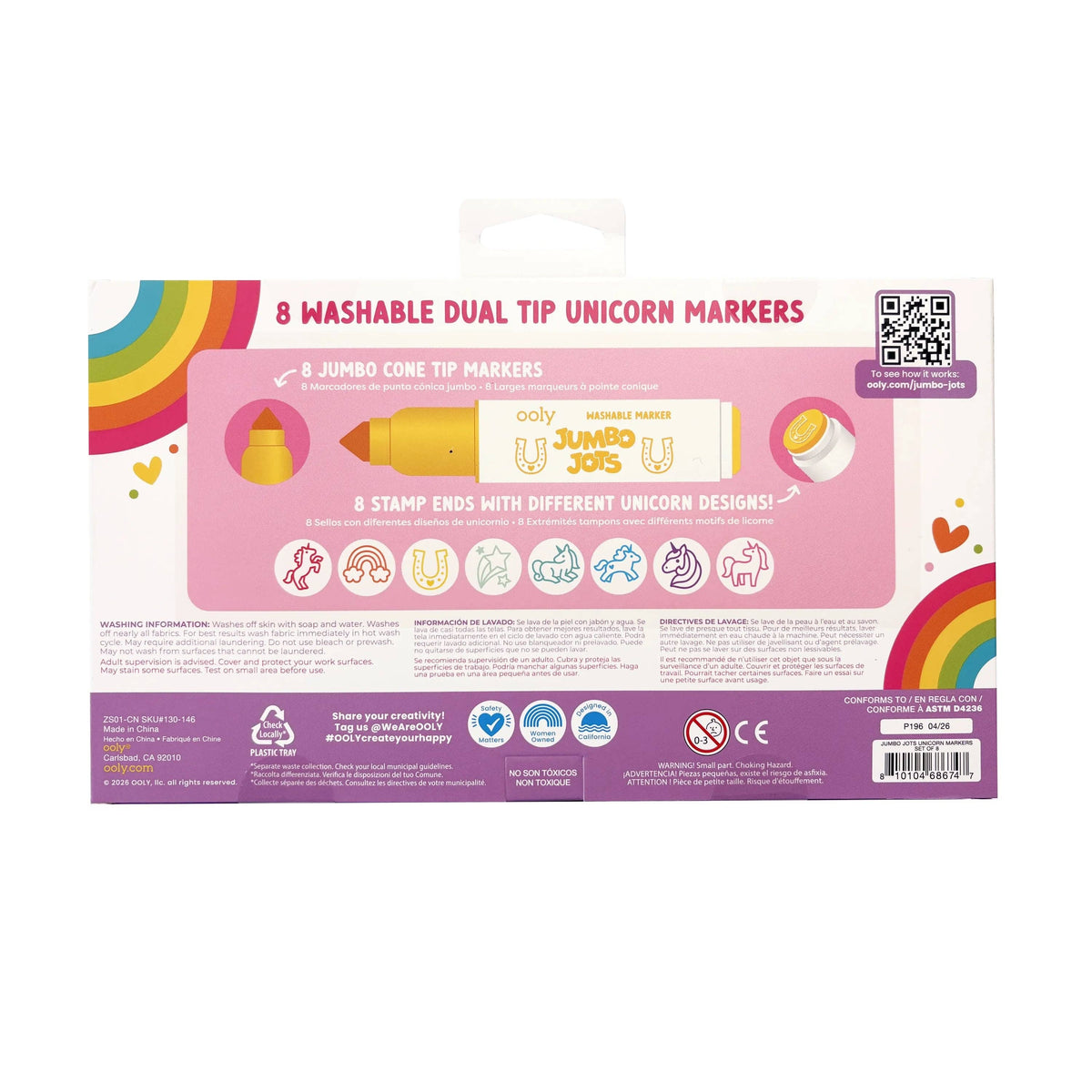 OOLY - Jumbo Jots Dual Tip Unicorn Markers - Set of 8