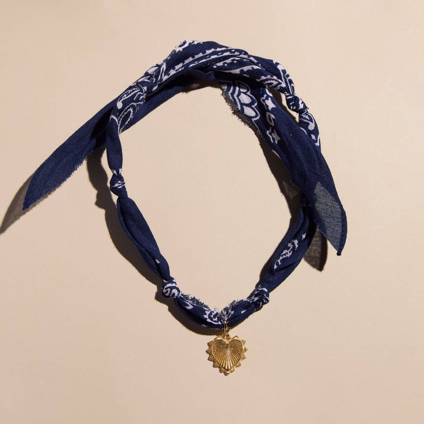 Nickel and Suede - Navy Bandana Necklace - Silver Heart Locket