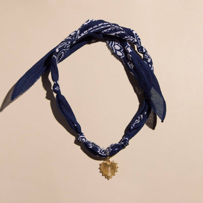 Nickel and Suede - Navy Bandana Necklace - Silver Heart Locket