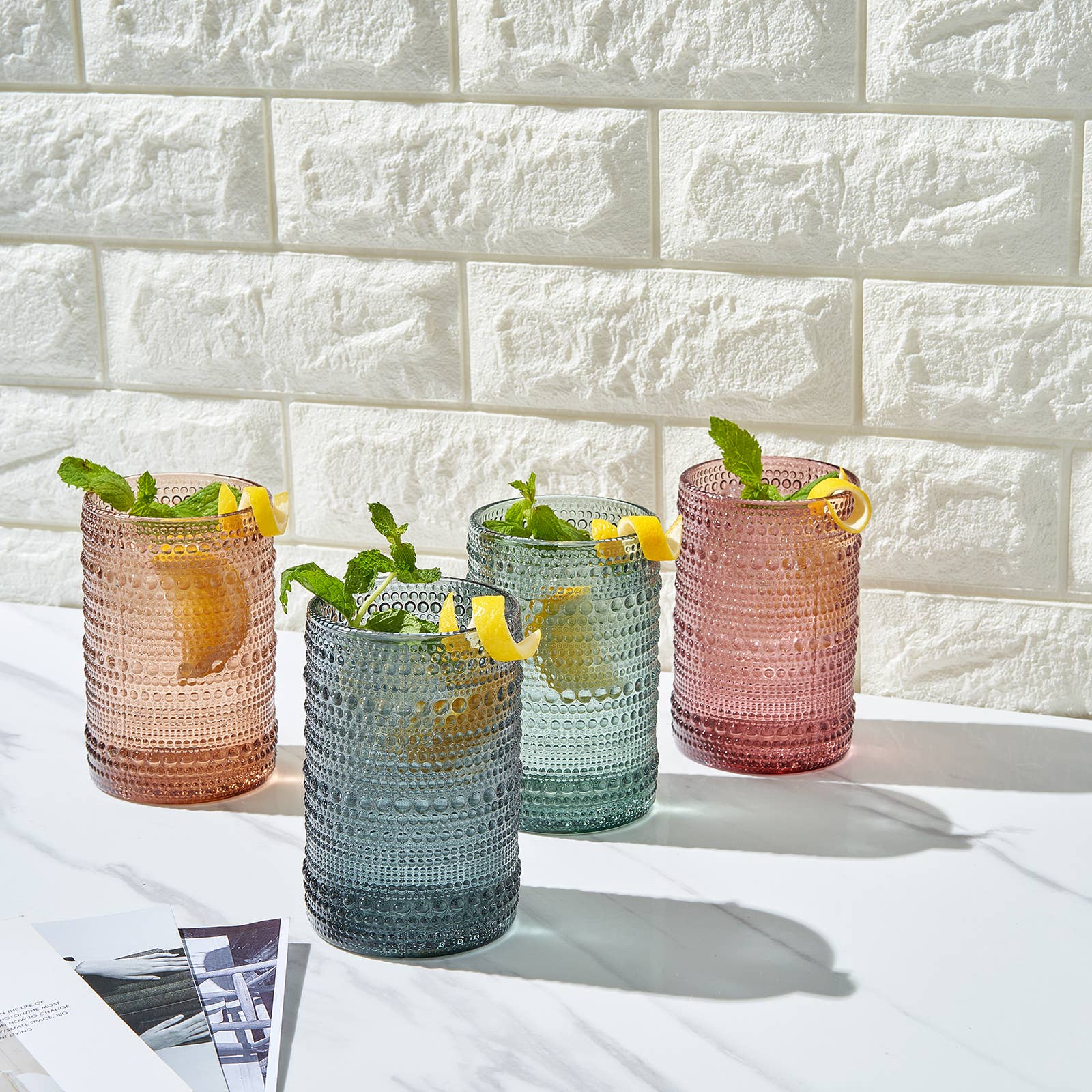 Beaded Highball Drinking Glasses  - Assorted Muted Colors
