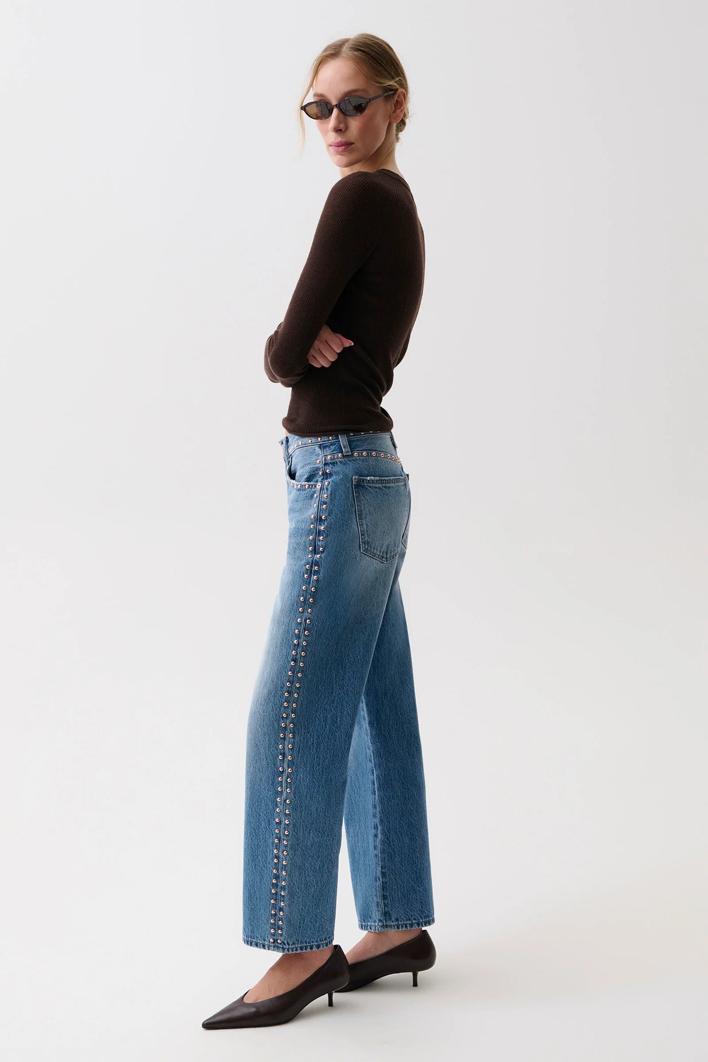 Pistola Lexi Mid-Rise Bowed Straight Jeans - Star Studded