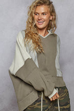 Pol Clothing - Contrast Fabric Top - Olive / Grey