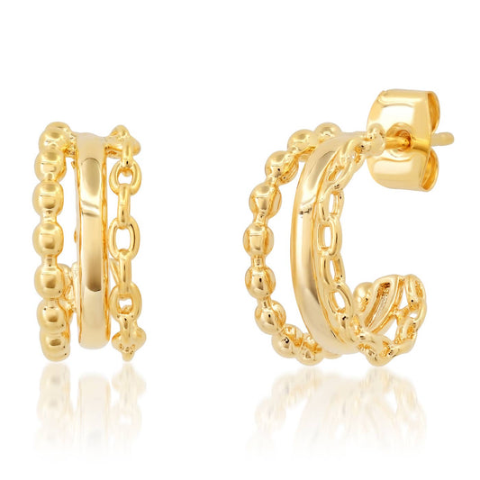 Tai Jewelry - Gold Chain Link Triple Hoops