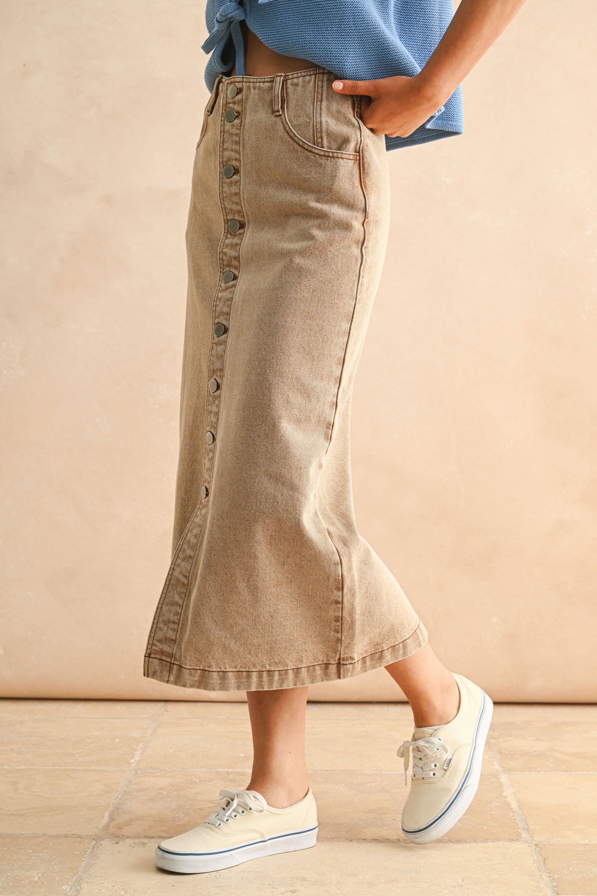 MIOU MUSE - BUTTON FRONT WASHED SKIRT
