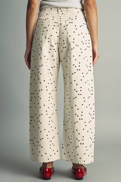 Colbie Polka Dot Denim Pants - Ecru