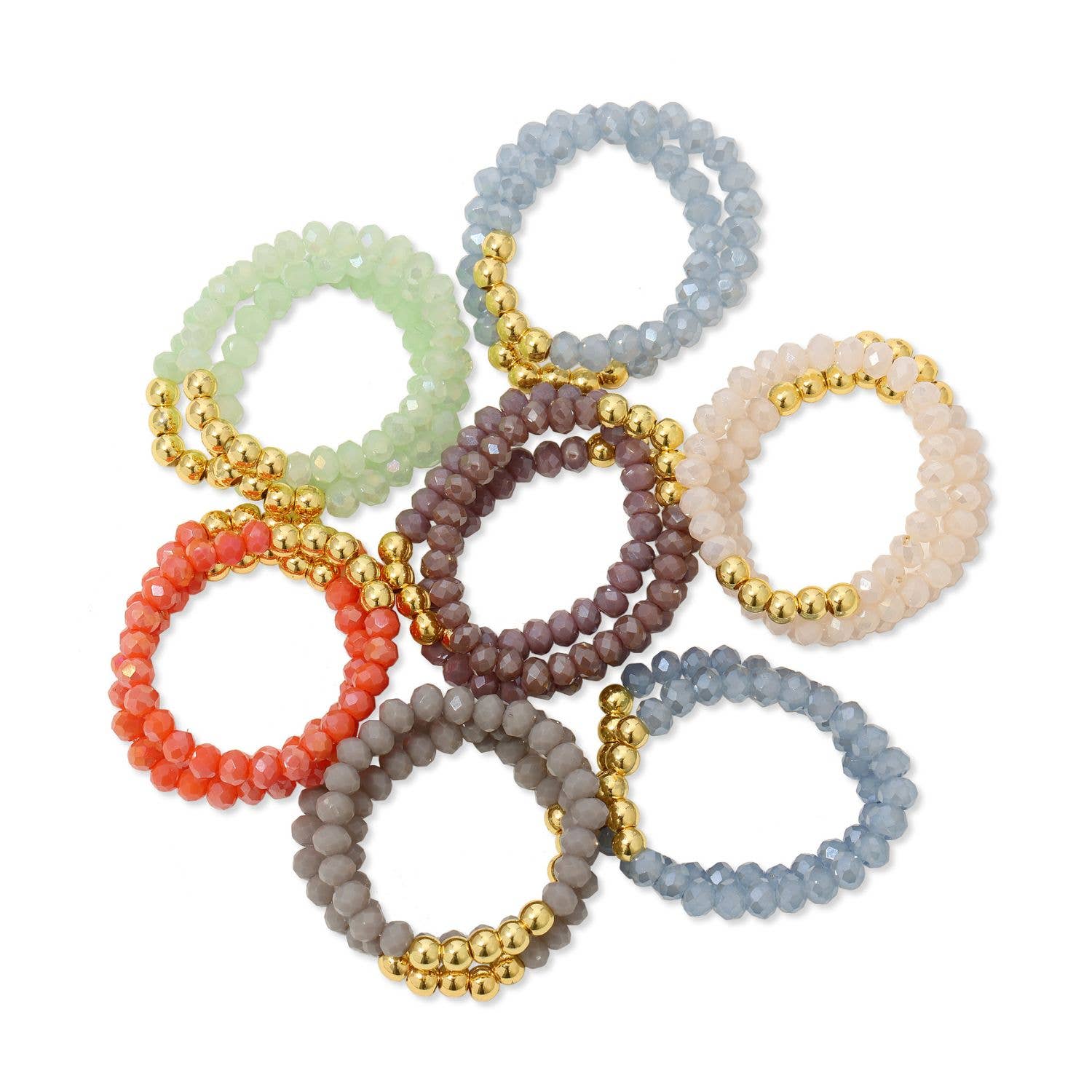 Splendid Iris - Stretch Crystal Rings With Bead Accents
