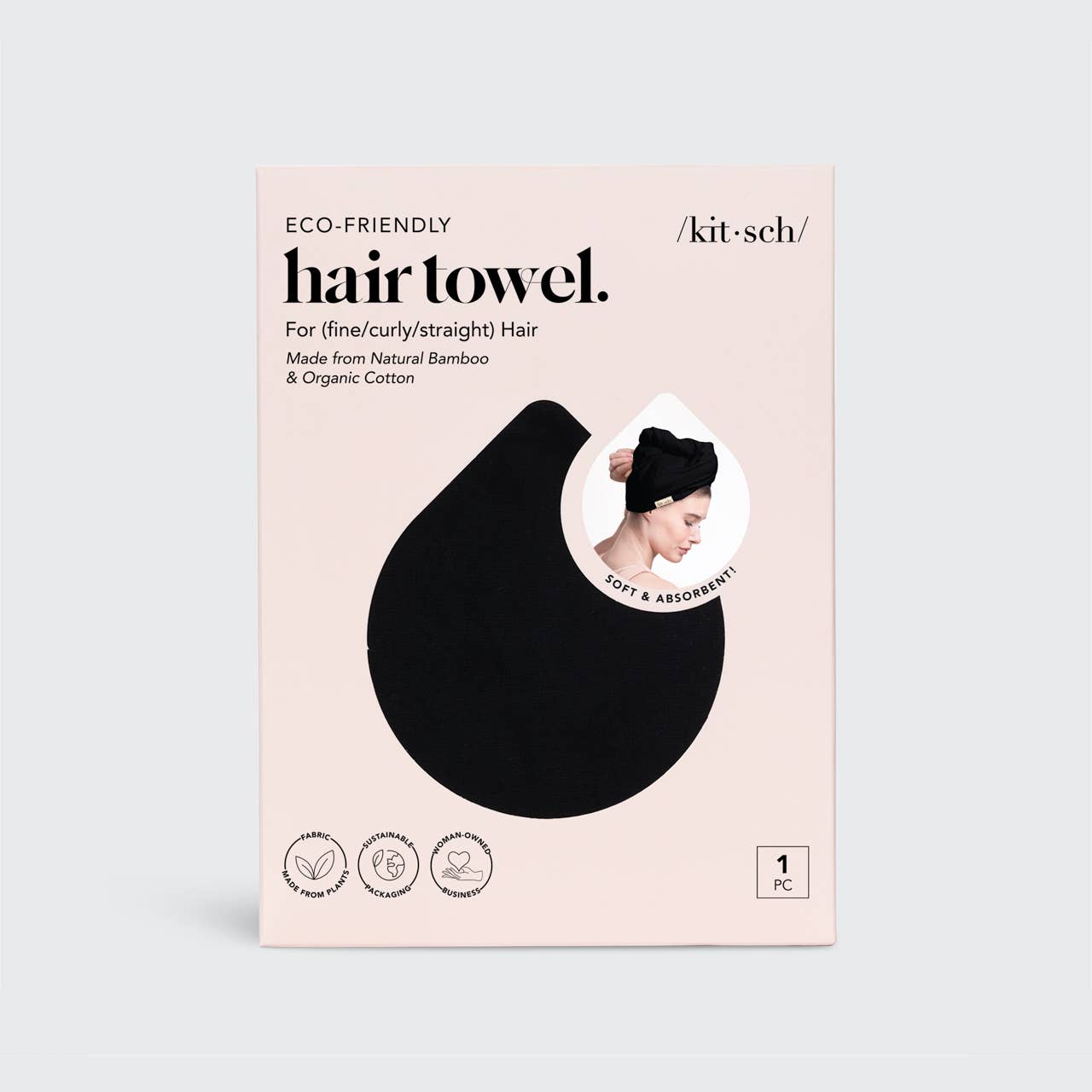 KITSCH - Quick Dry Hair Towel - Eco Black