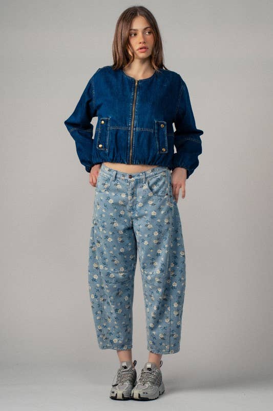 Urban Daizy - Floral Print Relaxed Fit Denim Pants