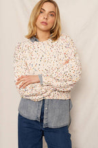 En Crème - Puffed Sleeve Cropped Confetti Sweater