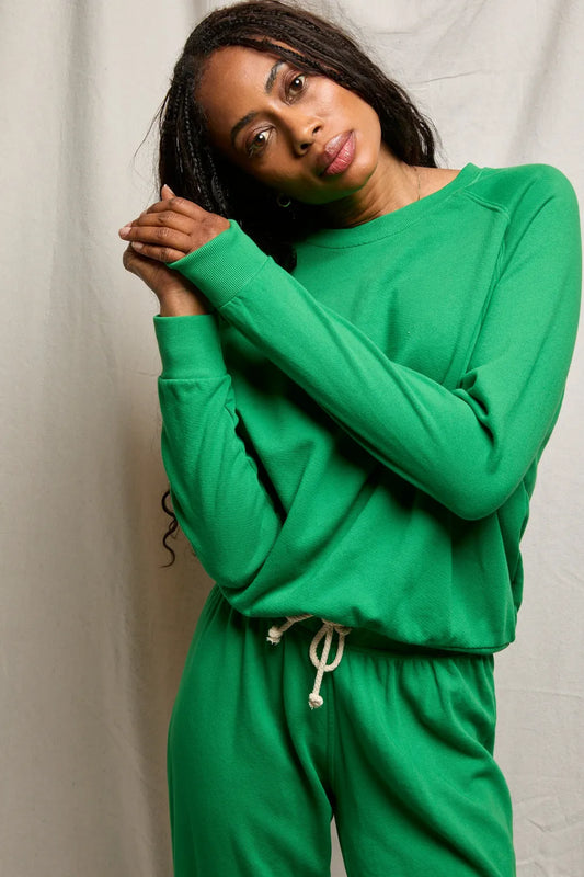 perfectwhitetee alexi french terry raglan crew sweatshirt - grass green