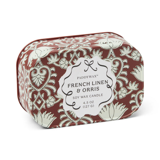 Paddywax Chérie 4oz Printed Tin Candle - French Linen & Orris