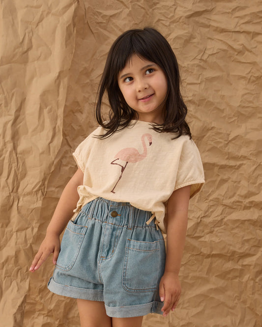 RYLEE + CRU CROPPED CINCH TEE FLAMINGO