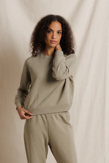 perfectwhitetee alexi french terry raglan crew sweatshirt - dark olive speckled