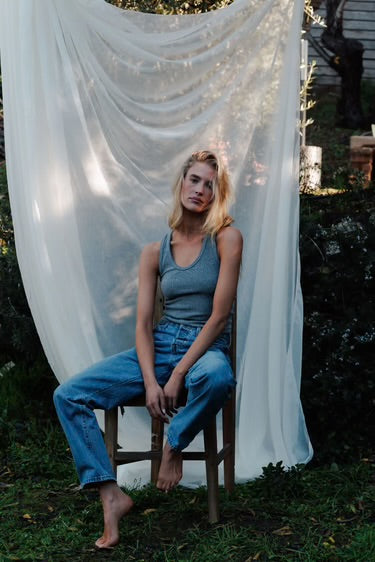 perfectwhitetee blondie rib tank - dark heather grey