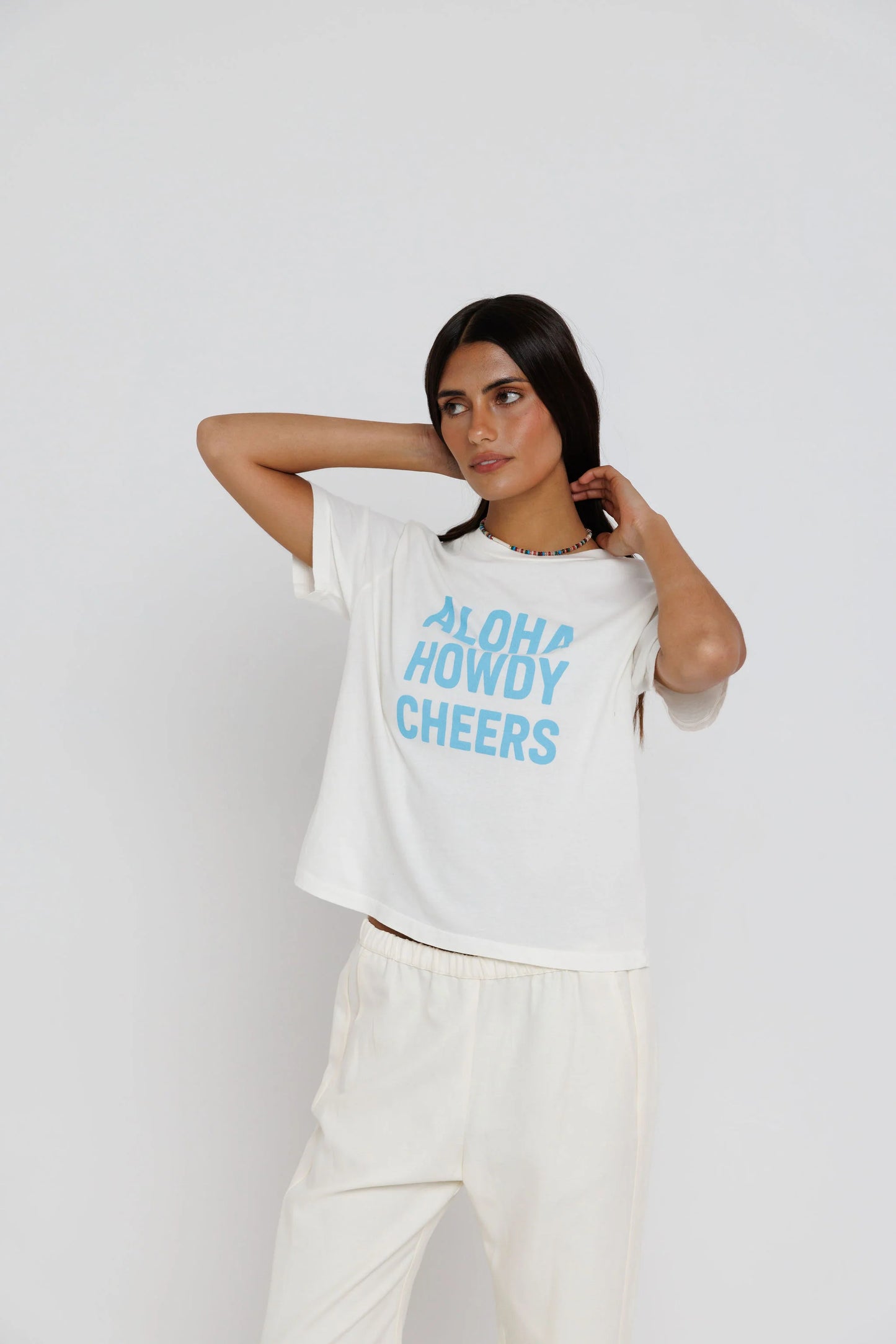 Sunny Somewhere Aloha, Howdy, Cheers Everyday Tee
