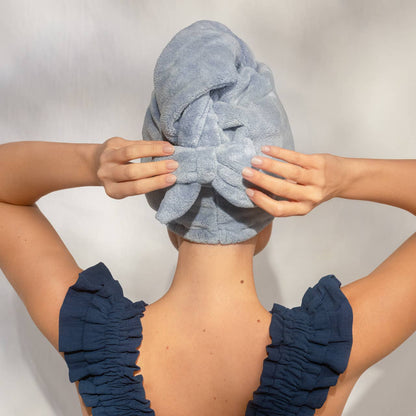 KITSCH - Plush Microfiber Hair Towel Turban with Bow - Coastal Blue