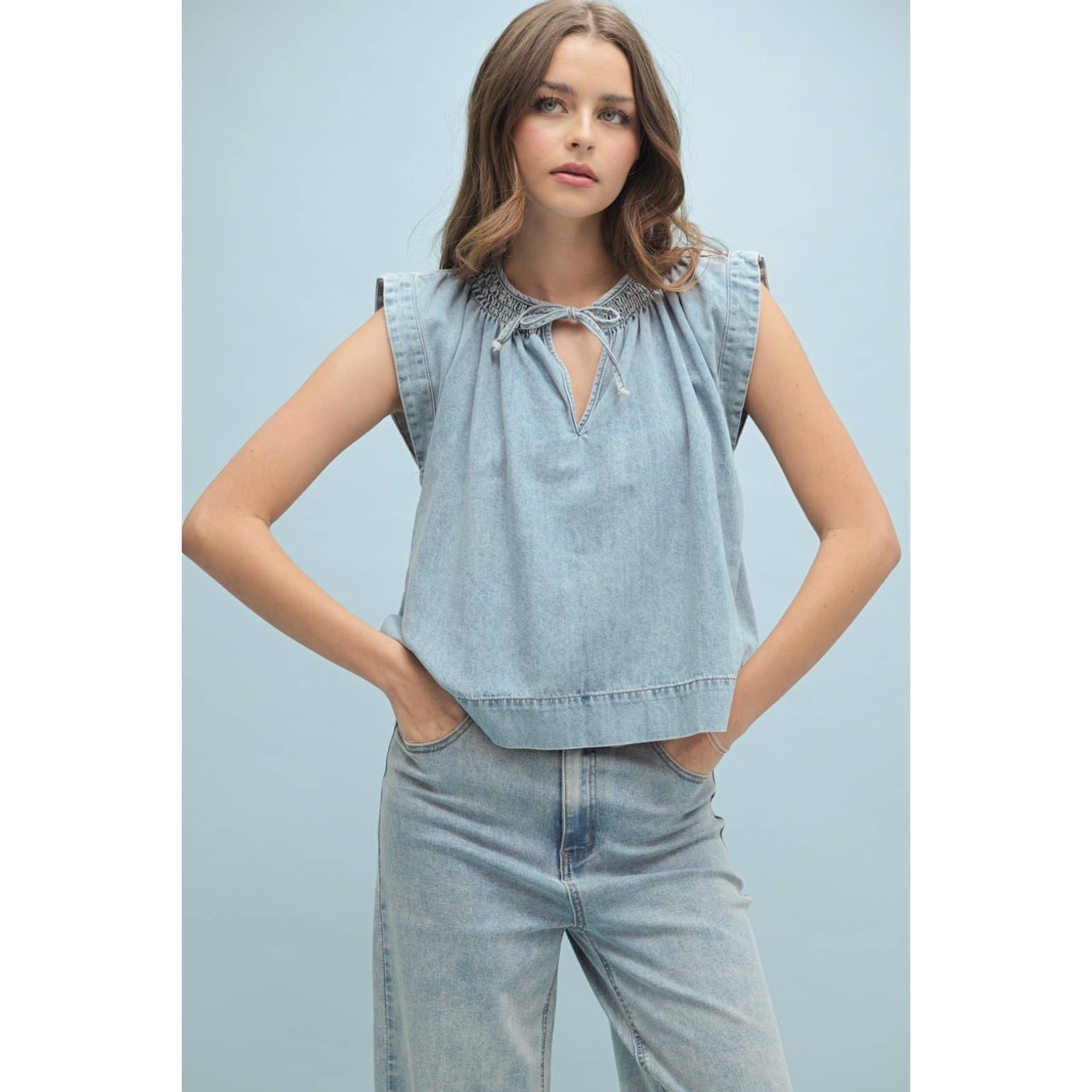 Wishlist Apparel - DENIM SLEEVELESS BLOUSE