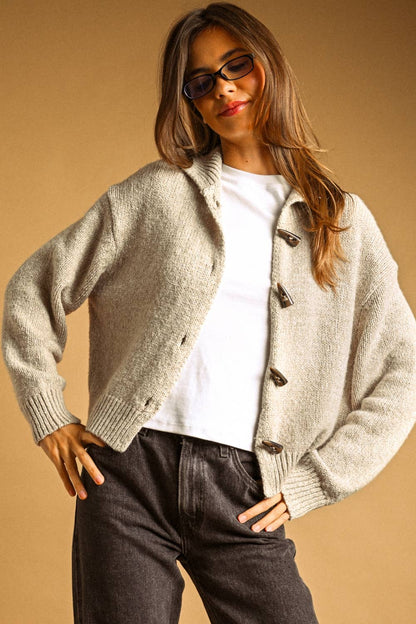 Frankie Cardigan Sweater w/ Toggle Closure - Oatmeal