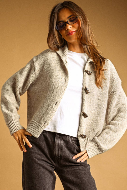 Frankie Cardigan Sweater w/ Toggle Closure - Oatmeal