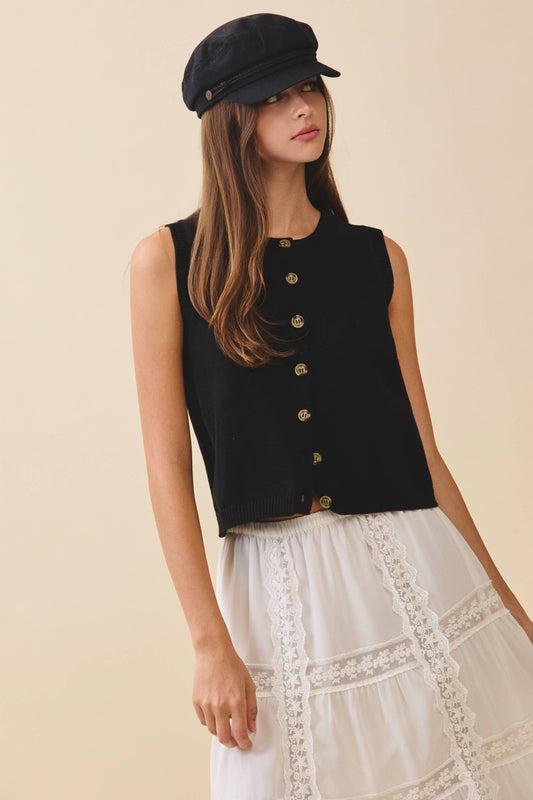Camille Button Front Knit Vest Top