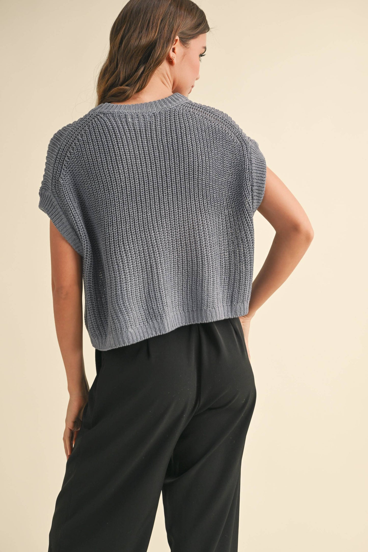 MIOU MUSE - DOLMAN SLEEVE KNITTED TOP - DENIM BLUE