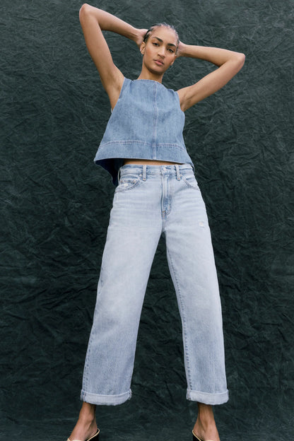 Pistola Donny Rolled Hem Boyfriend Jeans - Old Blues
