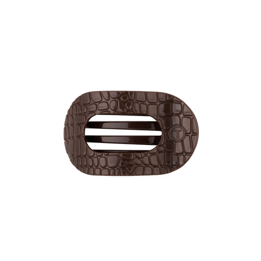 TELETIES - Brown Crocodile Small Flat Round Hair Clip