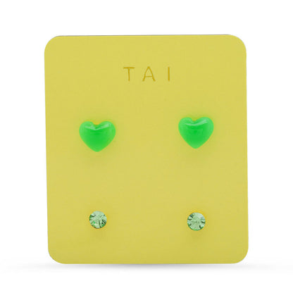 Tai Jewelry - Set of 2 - Heart and Round Studs