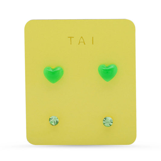 Tai Jewelry - Set of 2 - Heart and Round Studs