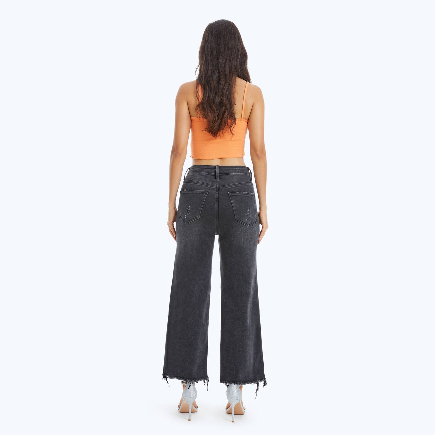BAYEAS - HIGH RISE WIDE LEG JEANS WITH FRAYED HEM