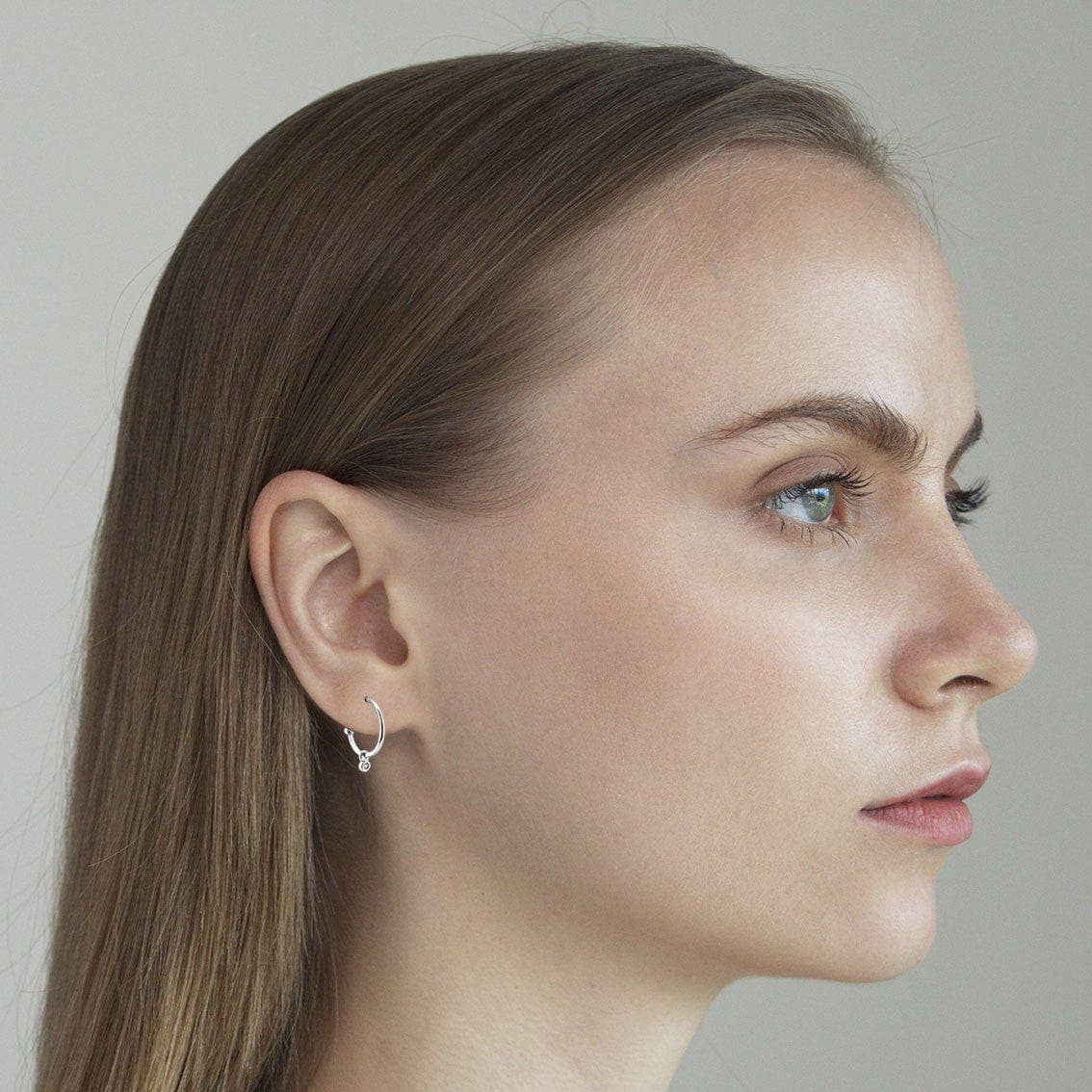 Tai Jewelry - Small Hoop Earrings with 1 CZ Charm