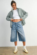 BUTTERMELON - Cropped Striped Button-Up Collared Long Sleeve Top - Multiple Colors