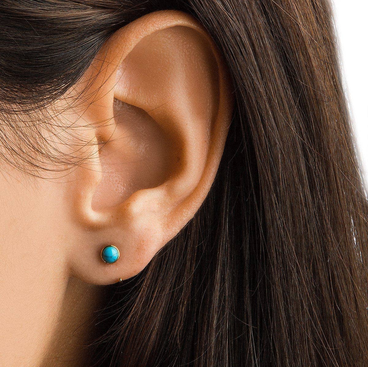 Tai Jewelry - Mini Huggie Earrings with Round Turquoise