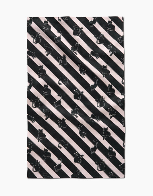 Geometry - Striped Black Cats Tea Towel