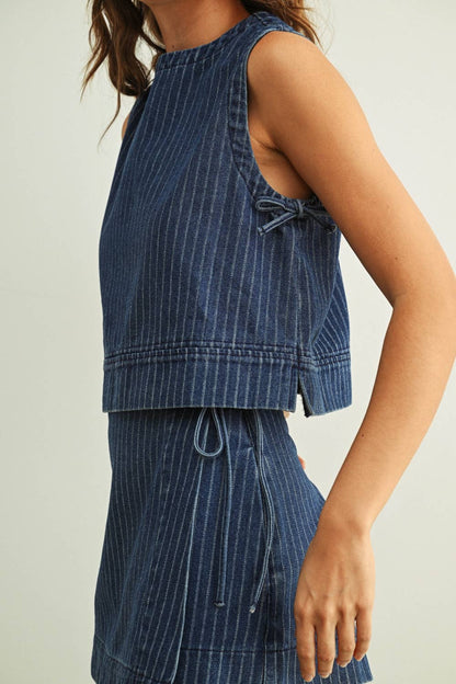 Amelia Pinstripe Denim Sleeveless Top